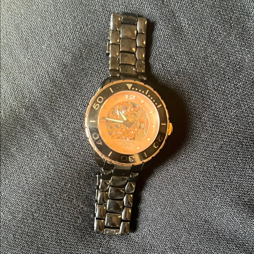 Android, Black ceramic and rose Gold automatic Skeleton Watch